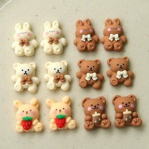 Cute Cartoon Bear Rabbit Resin Flatback Charms For DIY Earrings Hairpin Phone Case Handmade Jewelry Making Accessories