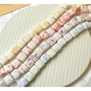 Japanese style colorful splattered ceramic square beads for DIY jewelry and hair accessories