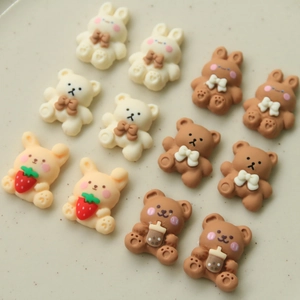 Cute resin cartoon bear and rabbit DIY charms for phone cases and hair accessories