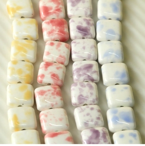 Handmade square ceramic beads with colorful ink splashes for DIY jewelry and crafts