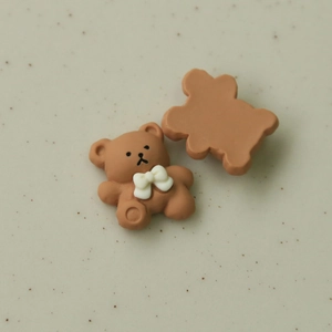 Flat back resin brown bear DIY charms with white bow tie for hair pins and phone cases