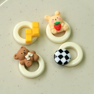 Cute resin cartoon bear and bunny decorative rings for DIY hair clips and jewelry making