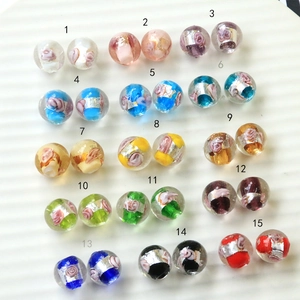 Handgefertigte Lampwork Glasperlen Blumen Rosenmuster Folie Runde Lose Perlen Für DIY Halskette Armband Ohrring Schmuckherstellung