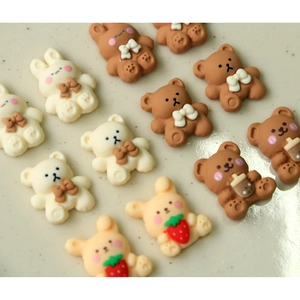 Cute cartoon bear and rabbit resin charms for DIY jewelry and phone case decoration