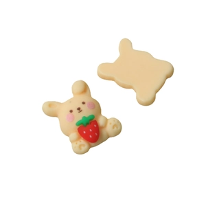 Cute cream bear resin charm with red strawberry for DIY phone case and hair accessories