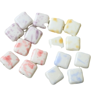 Colorful macaron square ceramic beads with artistic ink splatter glaze pattern