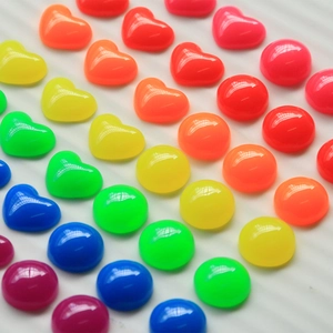 Colorful 12mm fluorescent resin heart and round flatback charms for DIY crafts