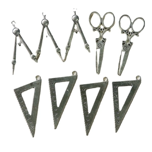 9pcs vintage silver alloy charms set including compass scissors and ruler for DIY jewelry