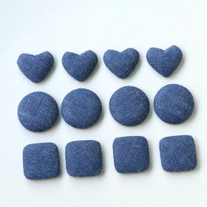 Denim Cotton Fabric Heart Round Square Button Patches For Earring Hairpin Phone Case Jewelry Making Accessories Handmade DIY