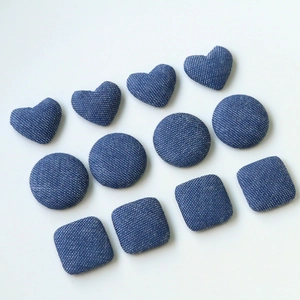 Polka dot denim fabric charms in heart, round and square shapes for DIY crafts