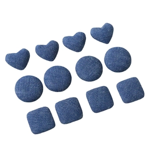 Blue denim fabric heart and round buttons for DIY craft hair clips and jewelry making