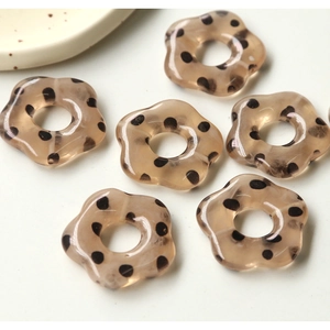 Détails de perles de fleurs en acrylique ambre brun avec pois vintage pour bijoux DIY