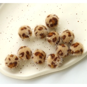 Leopard Print Plush Pendant Ball For DIY Jewelry Making Accessories Faux Fur Round Charm For Earrings Hair Clips Crafts