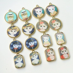 Vintage Katzenanhänger aus Legierung im japanischen Ölgemälde-Stil für DIY-Schmuckzubehör