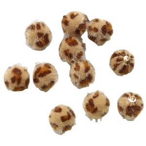 Fuzzy leopard print plush charms with golden hanging loops for DIY jewelry and hair accessories
