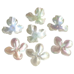 Iridescent aurora pearlescent flower beads for DIY jewelry with three and four petals