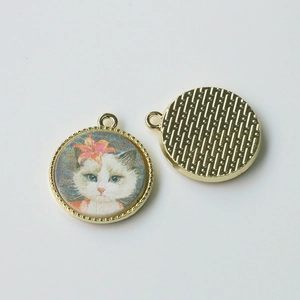 Japanischer Retro-Katzenanhänger im Ölgemäldestil aus Legierung für DIY-Schmuck