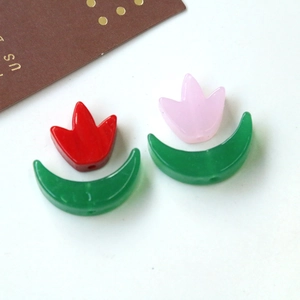 Perline a tulipano in vetro con base a mezzaluna verde per creazione gioielli fai da te