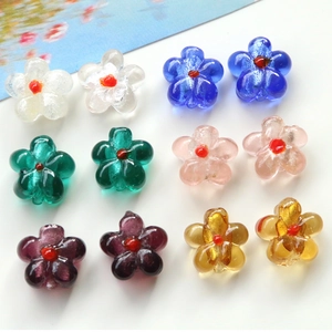 Colorful five-petal glass flower beads for DIY jewelry and handmade accessories