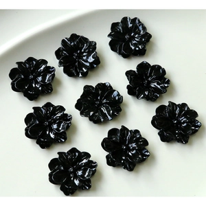 Glossy black camellia flower resin charms for DIY jewelry and hair accessories decor