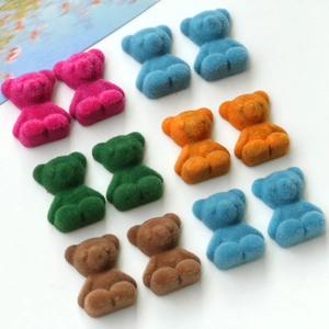 Colorful flocked velvet teddy bear DIY charms for jewelry and crafts making in six colors