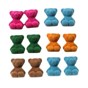 Colorful flocked bear charms in multiple vibrant colors for DIY jewelry and crafts accessories