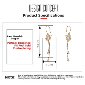 Detail of 14K gold plated tassel earrings with dimensions showing 6.79cm length
