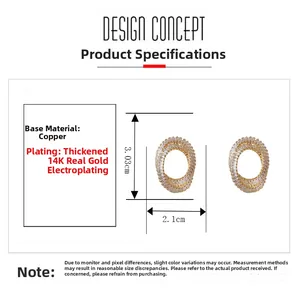 Détails des boucles d'oreilles ovales plaquées or 14K, dimensions 3,03 cm sur 2,1 cm