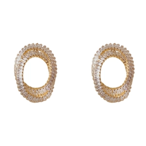 Boucles d'oreilles ovales dorées avec zircons blancs scintillants pour tenue de soirée