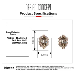 Detailed specs of vintage oval gemstone earrings with 14K gold plated copper base