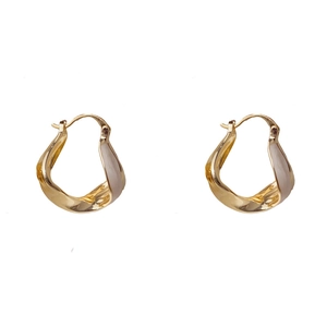 Fashion twisted gold hoop earrings with white enamel finish and minimalist metal design