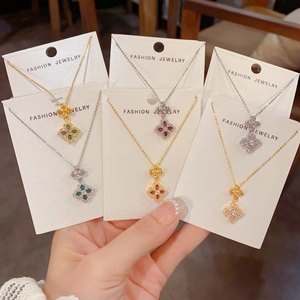 Luxury Copper Zirconia Four-Leaf Flower Pendant Necklace For Women Real Gold Plated Clavicle Chain Delicate Party Jewelry Gift