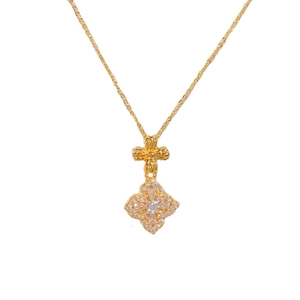 Elegant 18K gold necklace featuring a sparkling zircon four-leaf flower pendant for women
