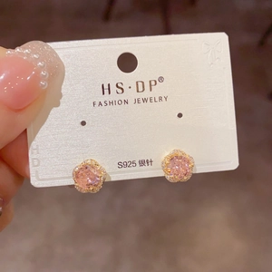 Boucles d'oreilles élégantes en zircon rose avec aiguilles en argent S925 pour femme