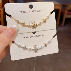 14K Gold Plated Copper Four Pointed Star Bracelet Zirconia Rhinestone Link Chain Bracelet For Women Fashion Jewelry Gift