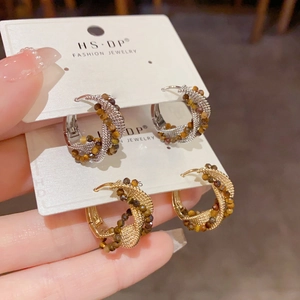 Französische Vintage Kupfer 14K Vergoldet Perlen Ohrringe Für Damen Minimalistische Metall Gewebte Ohrklemmen Schmuck