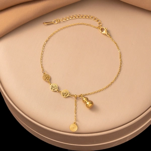 Fu-Zeichen Goldschmuck-Fußkettchen mit Kürbis-Anhänger und verstellbarer Titanstahl-Kette