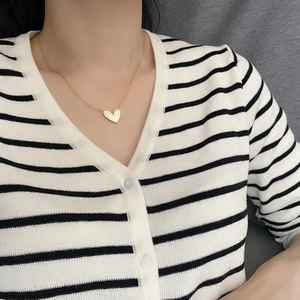Collier Pendentif Cœur Et Boucles Oreilles Acier Inoxydable Nacre Incrustée Bijoux Minimalistes Pour Femmes Plaqué Or