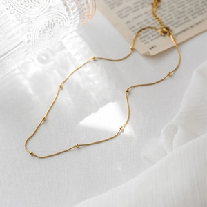 Titanium Steel Satellite Snake Chain Necklace 18K Gold Plated Minimalist Bead Choker For Women Elegant Daily Wear Jewelry