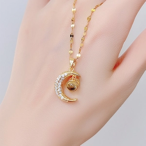 One Hundred Languages I Love You Projection Necklace Titanium Steel Copper Rhinestone Moon Heart Swan Pendant Necklace For Women Jewelry