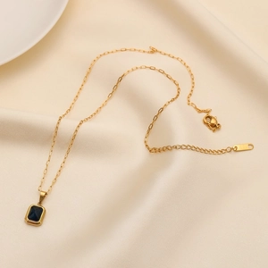 18K gold plated necklace featuring blue gemstone pendant and trendy paperclip chain