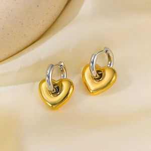 Orecchini a cerchio in acciaio inossidabile 18K oro e argento con pendenti a cuore