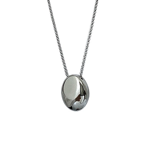 Minimalist silver titanium steel necklace with a polished oval pendant on a fine metal chain