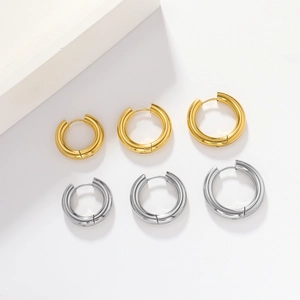 Ensemble de créoles classiques en acier inoxydable doré 18K et argent en trois tailles