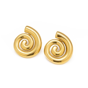 Polished 18K gold plated stainless steel spiral stud earrings with mirror finish