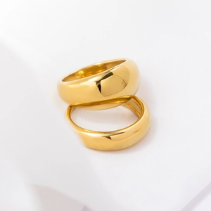 Minimalist 18k gold plated stainless steel chunky dome rings with mirror polished finish
