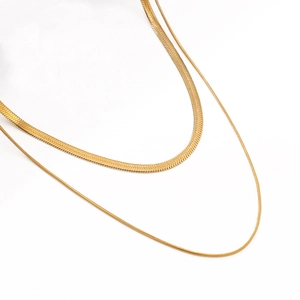 Double layered 18K gold plated stainless steel snake chain necklaces for a trendy layered look