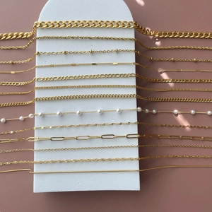 Collection of 18K gold plated stainless steel chains including Cuban and snake link styles