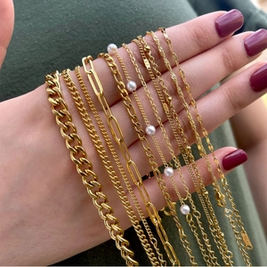 18K gold-plated stainless steel chain necklace collection including curb and rope styles
