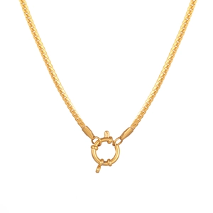 Detail of 18K gold-plated cable chain featuring a round sailor spring clasp closure